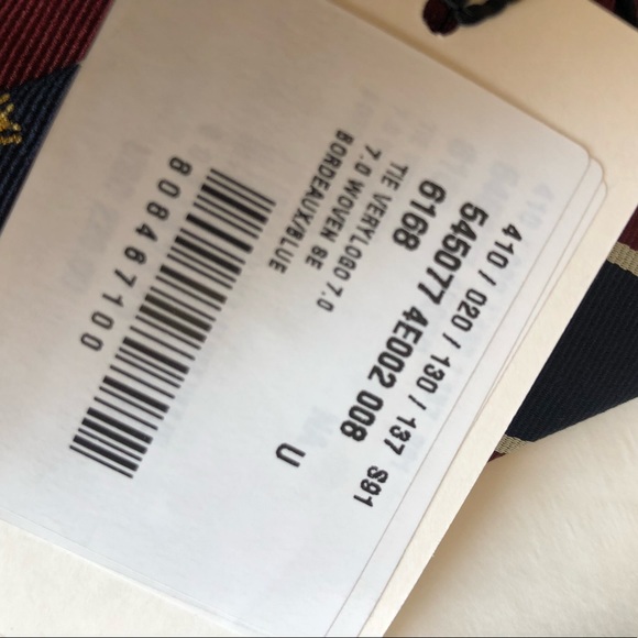 Gucci Men’s Bordeaux And Blue Symbols Motif Silk Tie - Picture 6 of 7